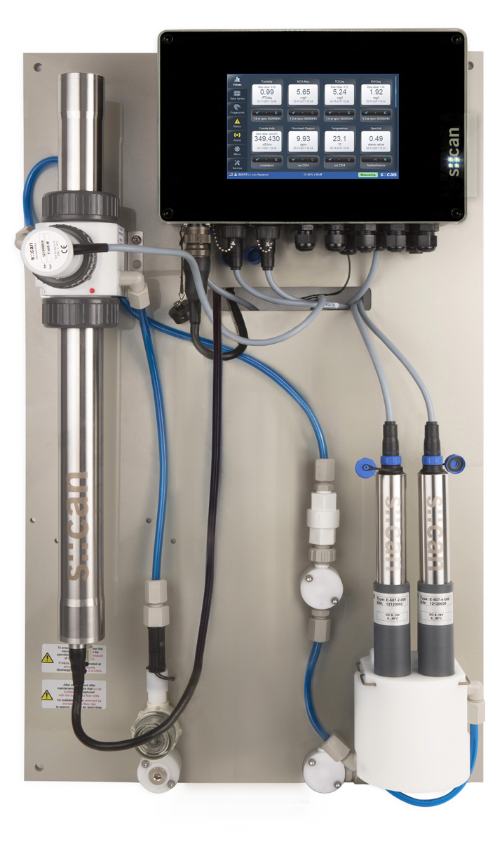 Online water monitoring NTU/FTU, NO3, TOC, DOC, pH, EC, Temp, Alarms (2 free sensorspaces),