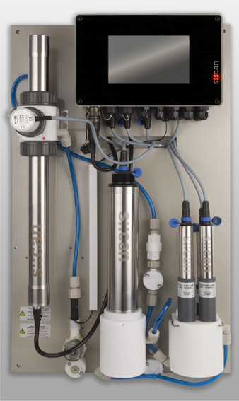 Online water monitoring NTU/FTU (est), NO3, NO2, TOC, DOC, NH4, pH, EC, 2 disinfection parameters,